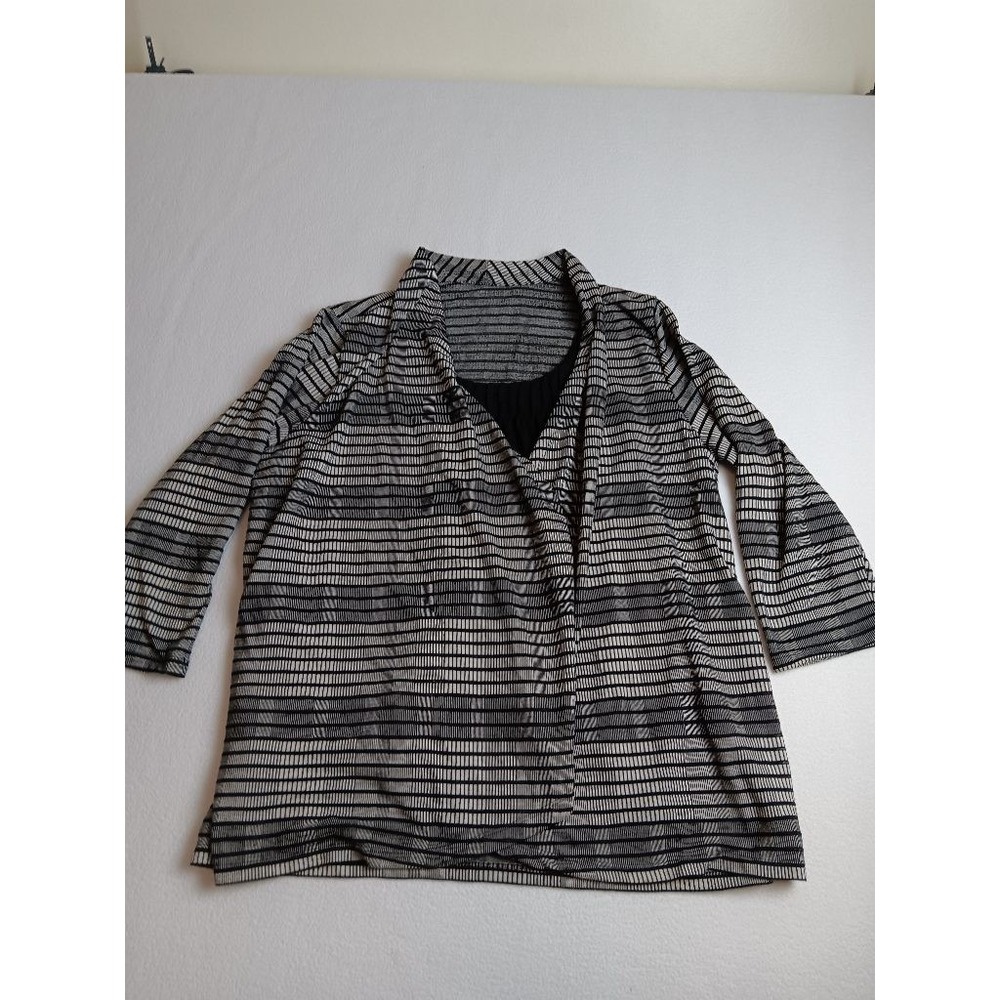 Womens Black Cream Striped Textured Open Front Blazer Jacket Lined Approx Size